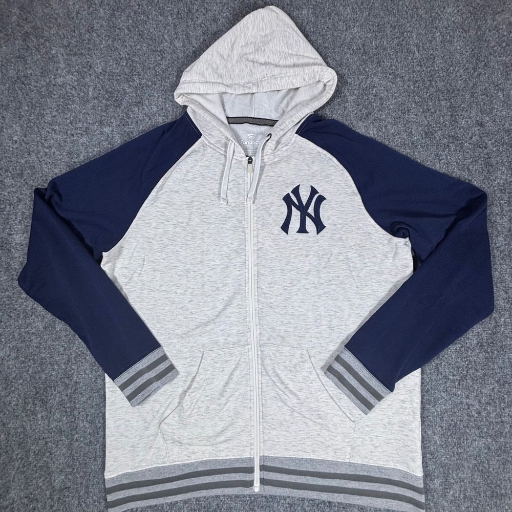 Fanatics New York Yankees MLB Full Zip Hoodie Mens XL Gray Navy Blue Raglan